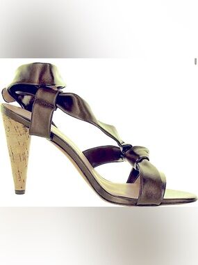 Joie Chocolate Brown Metallic Nappa Leather/Cork Heels - Size 7